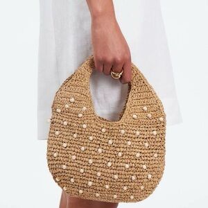 Madewell Tan Woven Tote with White Accents